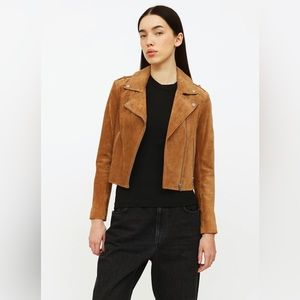 Soia & Kyo brown suede moto jacket full length sleeves, fully lined